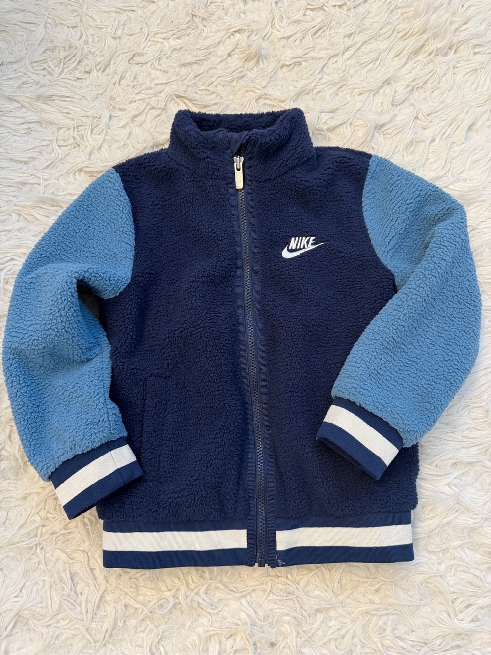 Nike Navy and Light Blue Sherpa Full-Zip Jacket